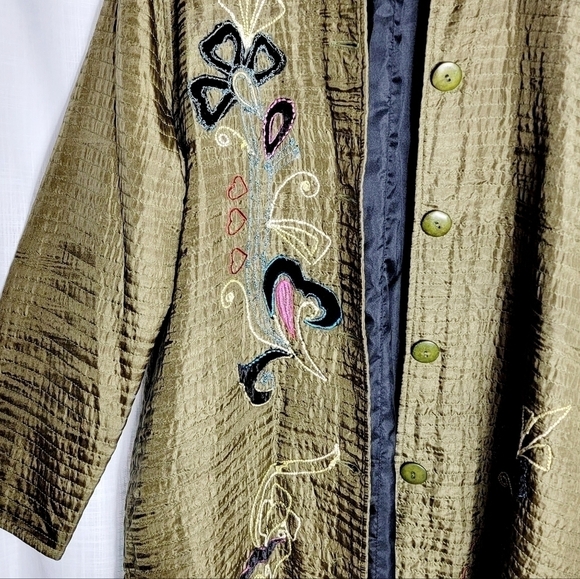 Mirasol Floral Embroidery Long Line 100% Silk Tunic Jacket Women's Size XL - Picture 3 of 8